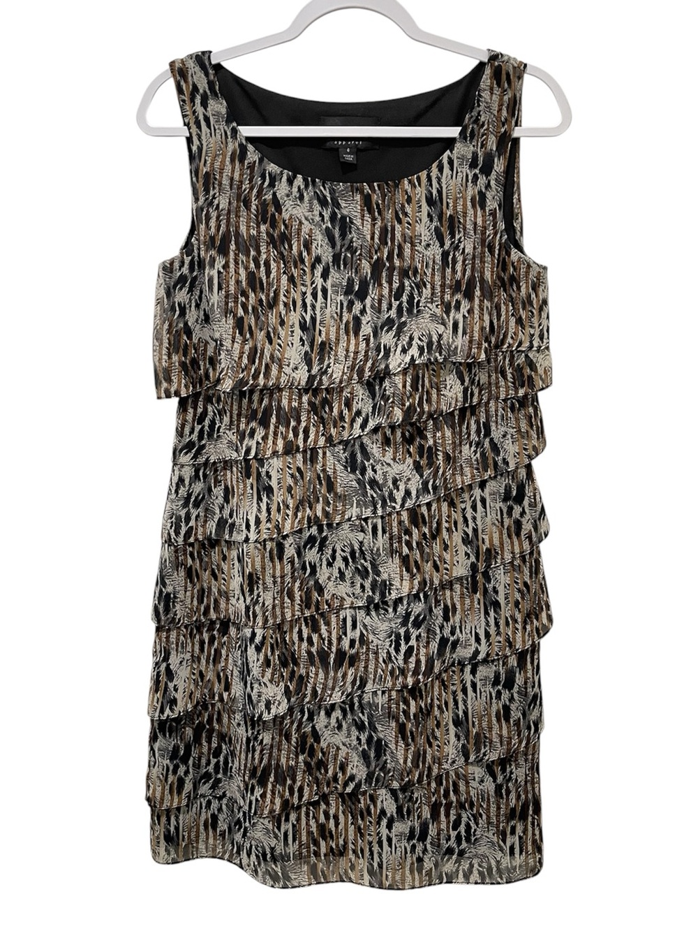Connected Apparel Sleeveless Tiered Dress Animal Print Lightweight Lined Size 6
